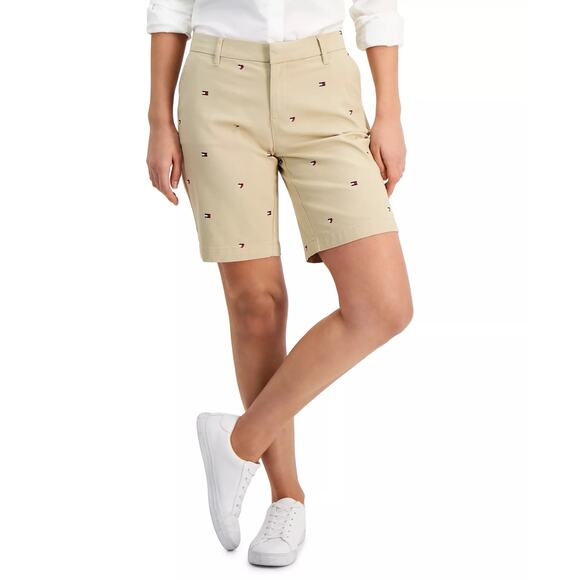 Tommy Hilfiger Women's 9" Cotton Bermuda Shorts in Khaki - Picture 1 of 2